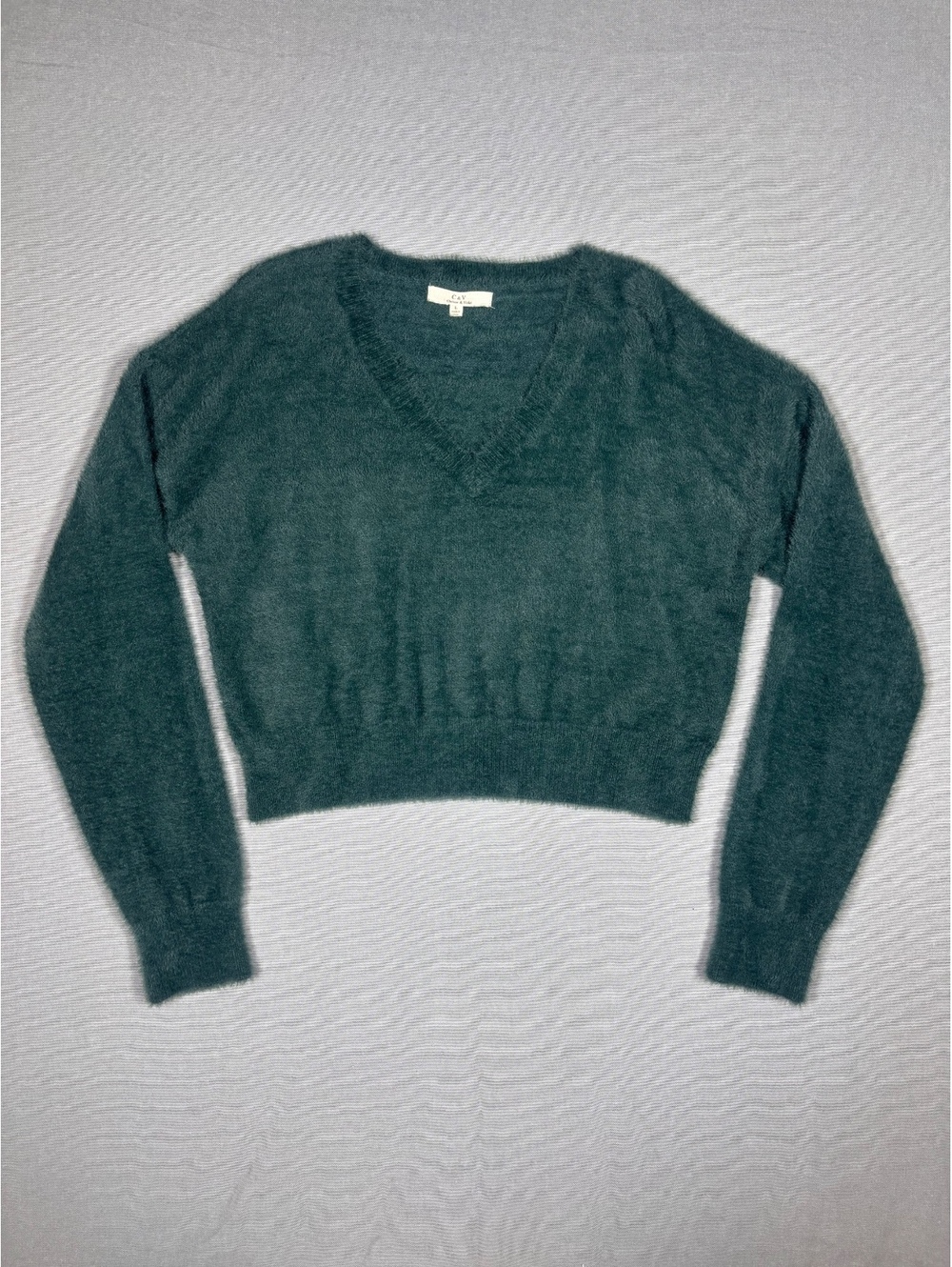 Chelsea & Violet Cozy Fuzzy Crop Sweater in Deep Teal - Size Large
